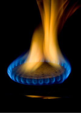 close up of natural gas cooking burner