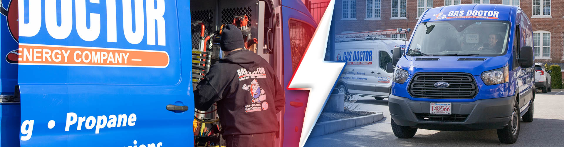 Gas Doctor technician grabbing tools from a service van for an AC repair